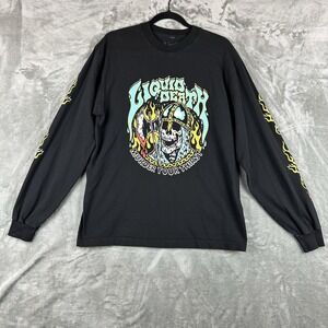 Liquid Death T-Shirt Men's M Black Skull Medieval Graphic Print Long Sleeve